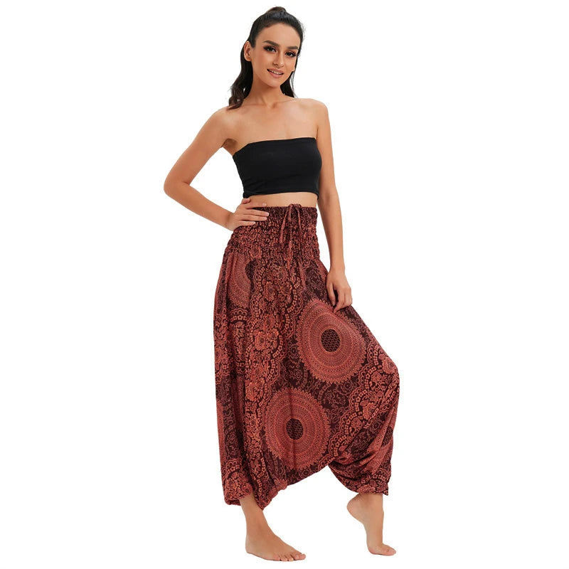 Bohemian Hosen Frauen Pantalones Mujer Hippie Hohe Taille Rayon Harem Baggy Boho Yoga Strand Tragen Gießen Femme Calca Feminina Gedruckt