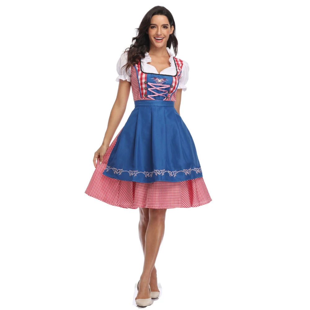 Traditionelle bayerische Oktoberfest-Kostüme, karierte Dirndlkleider, Damen-Schürzenkleid, deutsches Biermädchen, Cosplay-Partykleid