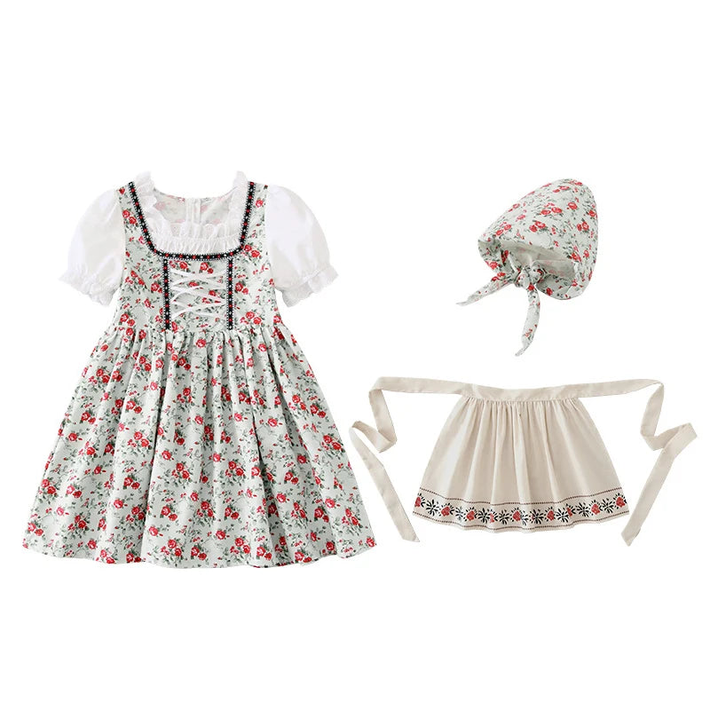 NEU Münchner Oktoberfest für Mädchen Kostüm Klassisches Alpen Dirndl Kleid Cosplay Phantasie Partykleid