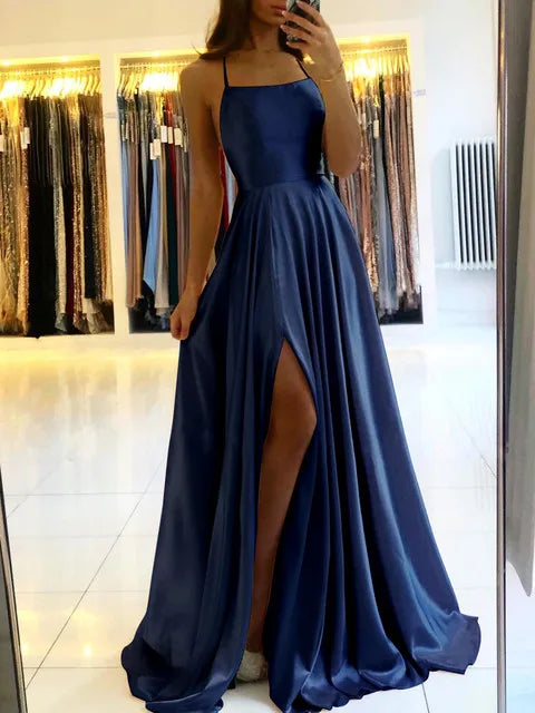 Burgunderrotes Satin-Strand-Maxikleid für Damen für Weihnachten, sexy Seitenschlitz, verstellbare Träger, Abendkleid, Ballkleid, Brautjungfernkleider