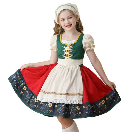 NEU Münchner Oktoberfest für Mädchen Kostüm Klassisches Alpen Dirndl Kleid Cosplay Phantasie Partykleid