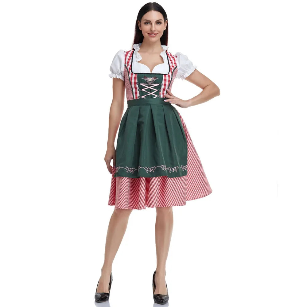 Traditionelle bayerische Oktoberfest-Kostüme, karierte Dirndlkleider, Damen-Schürzenkleid, deutsches Biermädchen, Cosplay-Partykleid