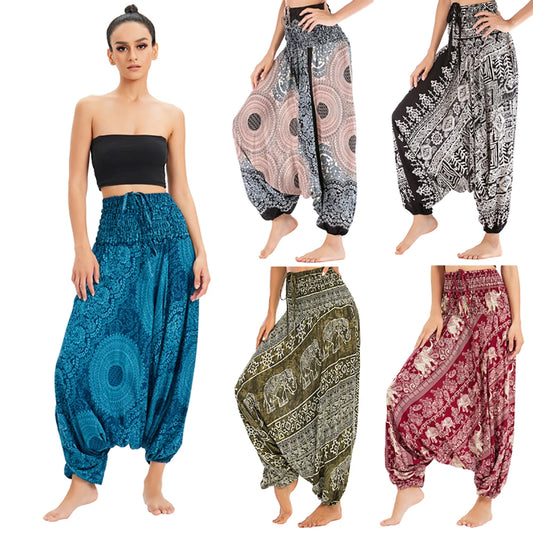 Bohemian Hosen Frauen Pantalones Mujer Hippie Hohe Taille Rayon Harem Baggy Boho Yoga Strand Tragen Gießen Femme Calca Feminina Gedruckt