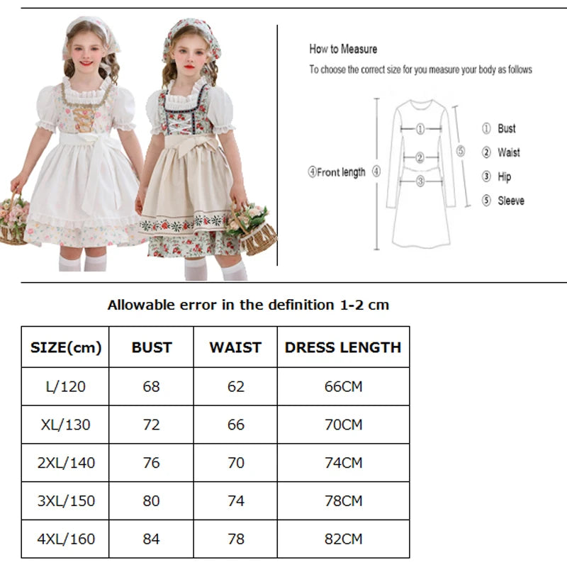 NEU Münchner Oktoberfest für Mädchen Kostüm Klassisches Alpen Dirndl Kleid Cosplay Phantasie Partykleid