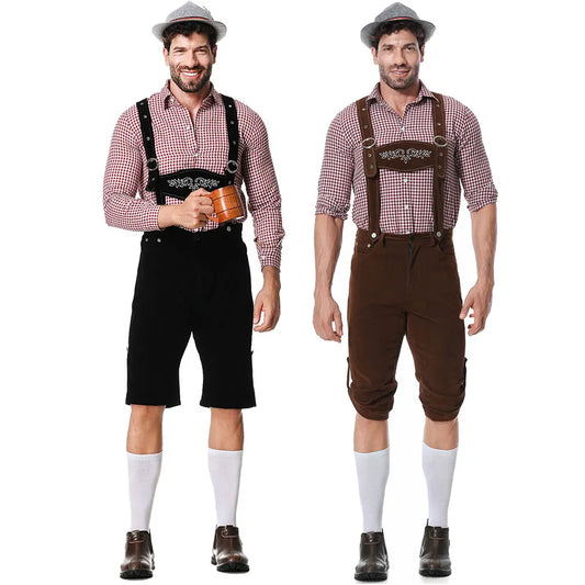 Dreiteiliges Set Oktoberfest Lederhosen Kostüm für Herren Bayerische Deutsche Bierfeste Hosenträger Hemd Hut Cosplay Bier Outfits