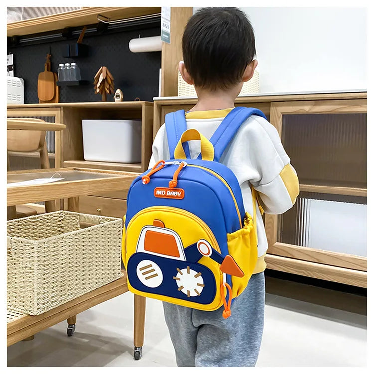 Kids Backpack for Boys Girls Toddler School Kindergarten Cute Construction Truck Car Design Trendy Casual Backpack