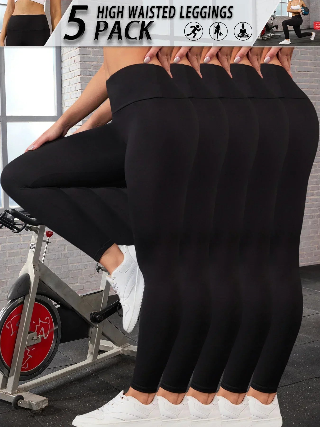 5er-Pack superweiche Damen-Leggings mit hoher Taille, Bauchkontrolle, nicht durchsichtig, für Workout, Yoga, Laufen, Sport, Push-Up, Fitnessstudio, Fitness