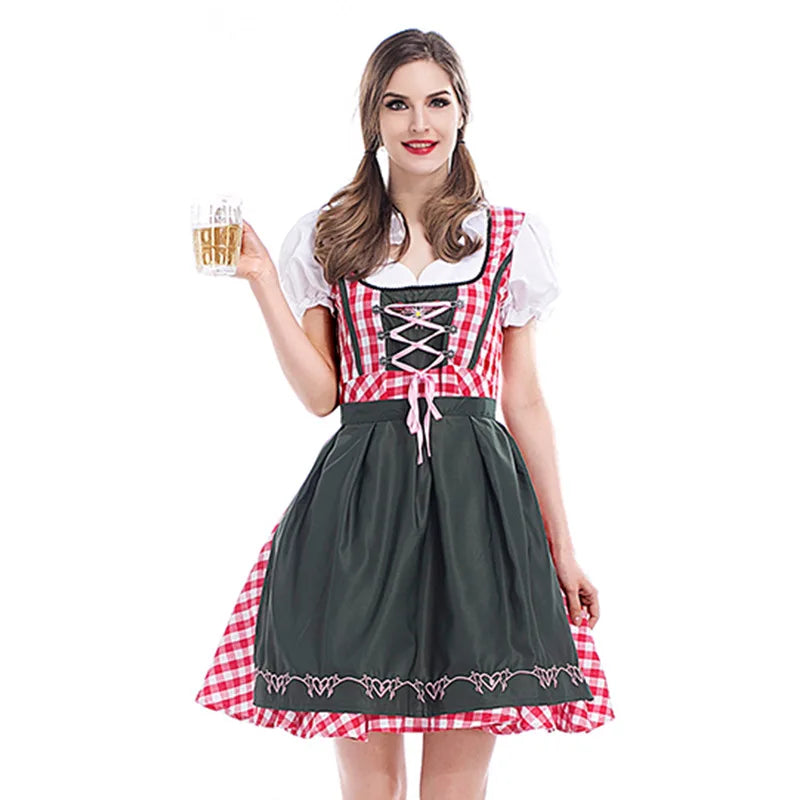 Erwachsene Frauen Oktoberfest Dirndl Karneval Party Traditionelles deutsches Bayern Biermädchenkleid Dienstmädchenkostüm Kleid + Schürze Outfit