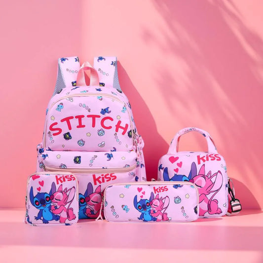 4pcs Stitch Backpack, Pencil Case, Shoulder Bag, Wallet Set, Stitch and Angel School Bag, Casual Student Travel Daypack, Gift