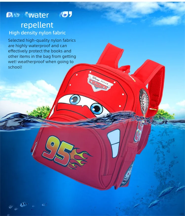 Disney  Cars Lightning McQueen 95 Flame Backpack for  child Water Resistant School Bag Adjustable Strap Multi-Color Cartoon Gift