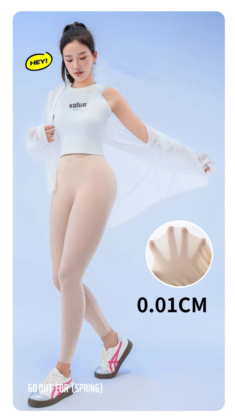 BIVIGAOS Sommer-Leggings mit ultradünner Haut und Sonnenschutz für Damen, hochelastisch, transparent, Gesichtsmaske, Unterwäsche, eng anliegend, sexy Sport-Leggings