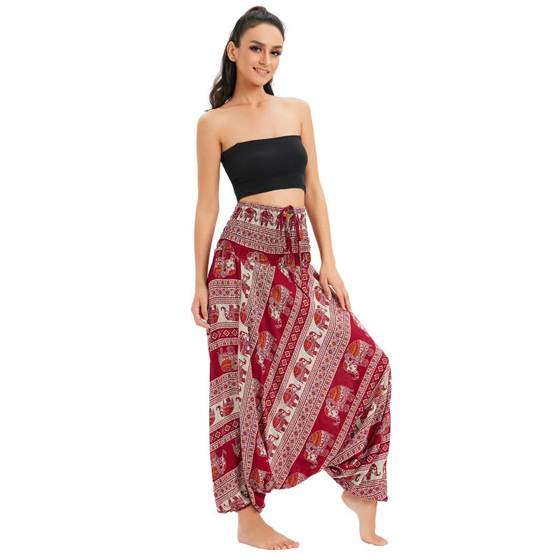 Bohemian Hosen Frauen Pantalones Mujer Hippie Hohe Taille Rayon Harem Baggy Boho Yoga Strand Tragen Gießen Femme Calca Feminina Gedruckt
