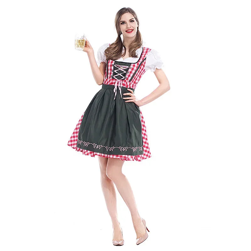 Erwachsene Frauen Oktoberfest Dirndl Karneval Party Traditionelles deutsches Bayern Biermädchenkleid Dienstmädchenkostüm Kleid + Schürze Outfit