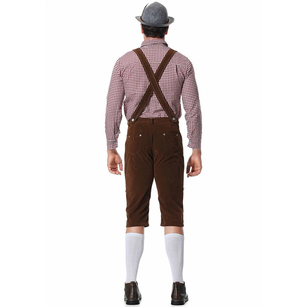 Dreiteiliges Set Oktoberfest Lederhosen Kostüm für Herren Bayerische Deutsche Bierfeste Hosenträger Hemd Hut Cosplay Bier Outfits