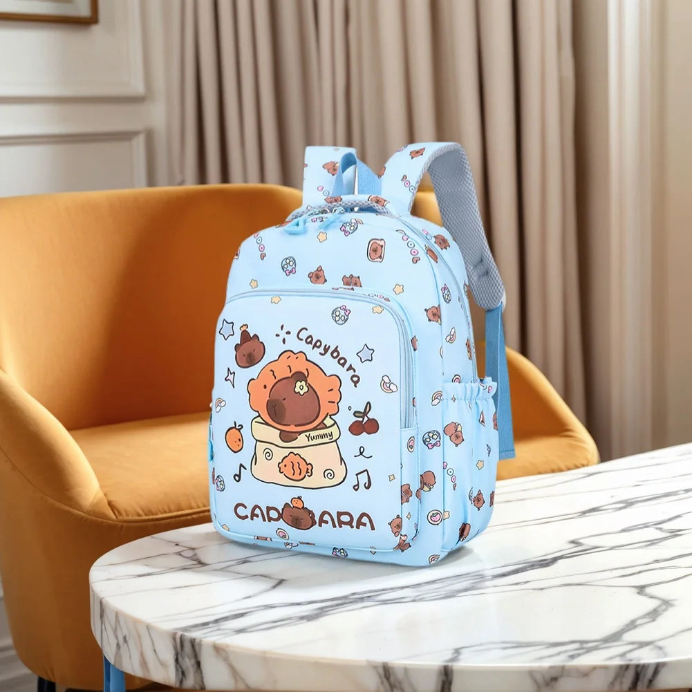 3in1 School Backpack Set Nylon Cute Bookbag Going Out Cartoon Laptop Travel Bag Breathable Back Large Capacity Cute Capybara Bag