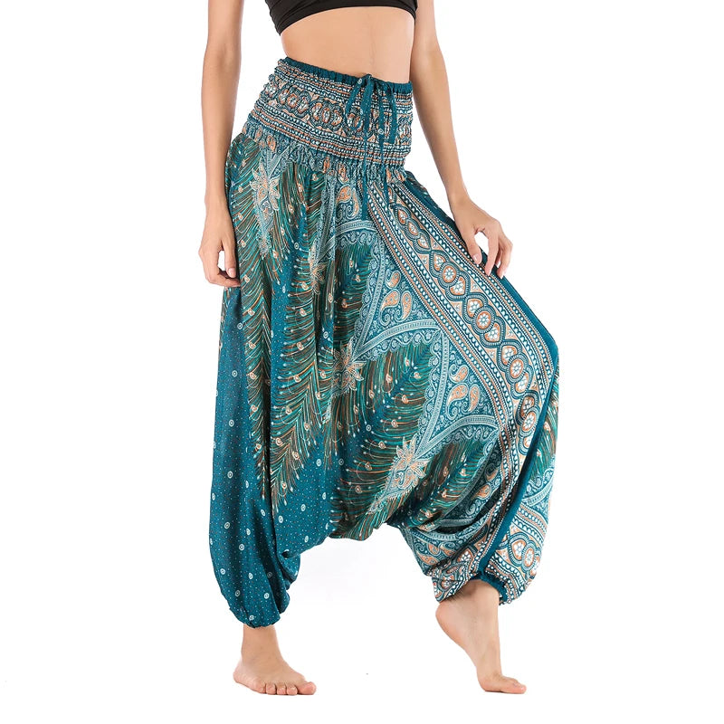 Bohemian Hosen Frauen Pantalones Mujer Hippie Hohe Taille Rayon Harem Baggy Boho Yoga Strand Tragen Gießen Femme Calca Feminina Gedruckt