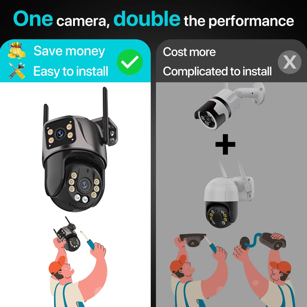 4K 8MP HD Wifi PTZ-Kamera für den Außenbereich, 4MP, Doppelobjektiv, Doppelbildschirm, AI-Auto-Tracking, IP-Kamera, CCTV, Audio-Videoüberwachung, P2P, iCSee