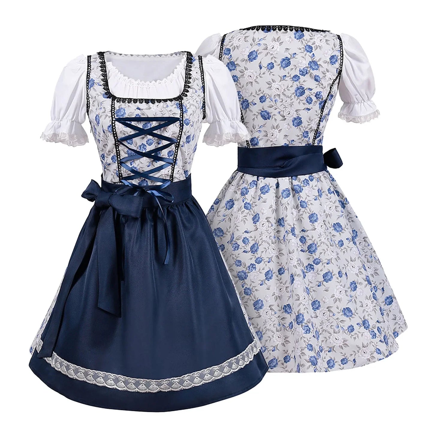 Oktoberfestkleid mit Schnürung und Schürze, traditionelle bayerische Bierkostüme, deutsche Dirndl-Partykleider
