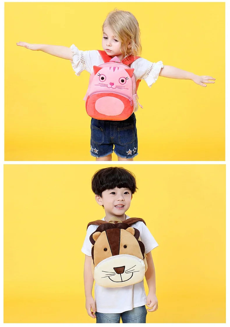 Cartoon Animal Kids Backpack Double Shoulder Plush Nursery Children Bag Customizable Printing Breathable Lightweight