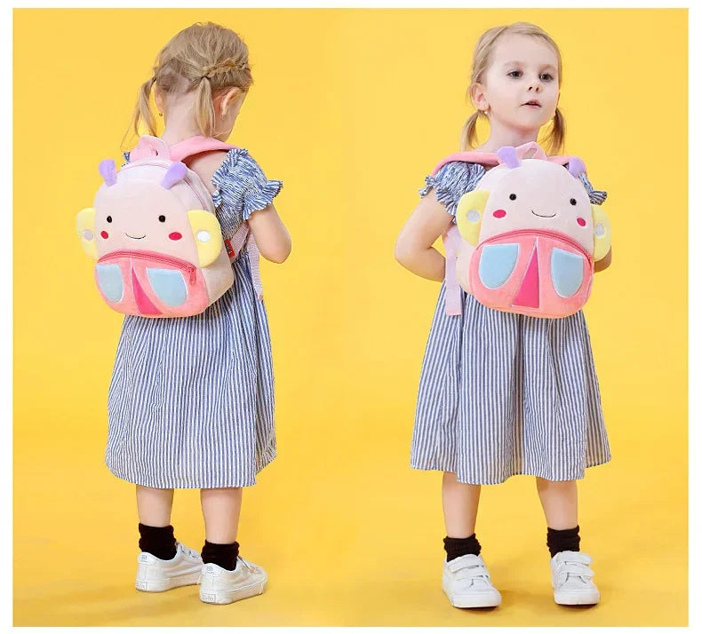 Cartoon Animal Kids Backpack Double Shoulder Plush Nursery Children Bag Customizable Printing Breathable Lightweight