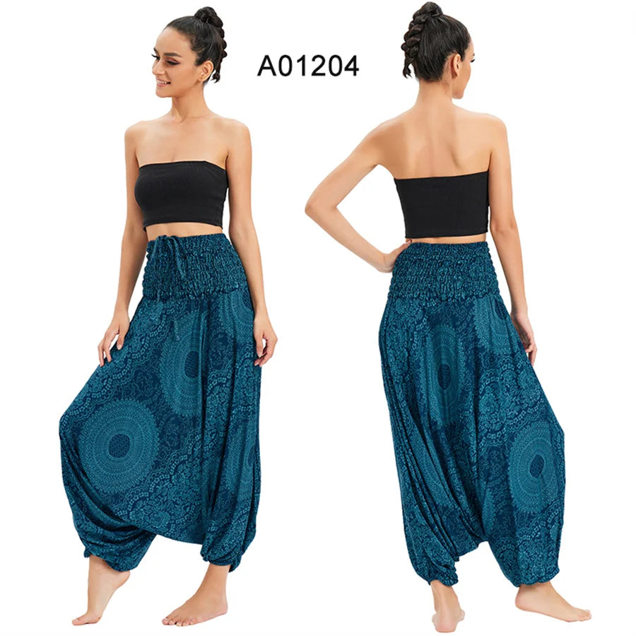 Bohemian Hosen Frauen Pantalones Mujer Hippie Hohe Taille Rayon Harem Baggy Boho Yoga Strand Tragen Gießen Femme Calca Feminina Gedruckt