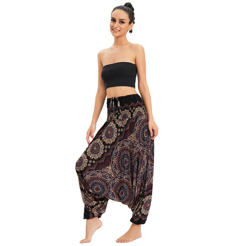 Bohemian Hosen Frauen Pantalones Mujer Hippie Hohe Taille Rayon Harem Baggy Boho Yoga Strand Tragen Gießen Femme Calca Feminina Gedruckt