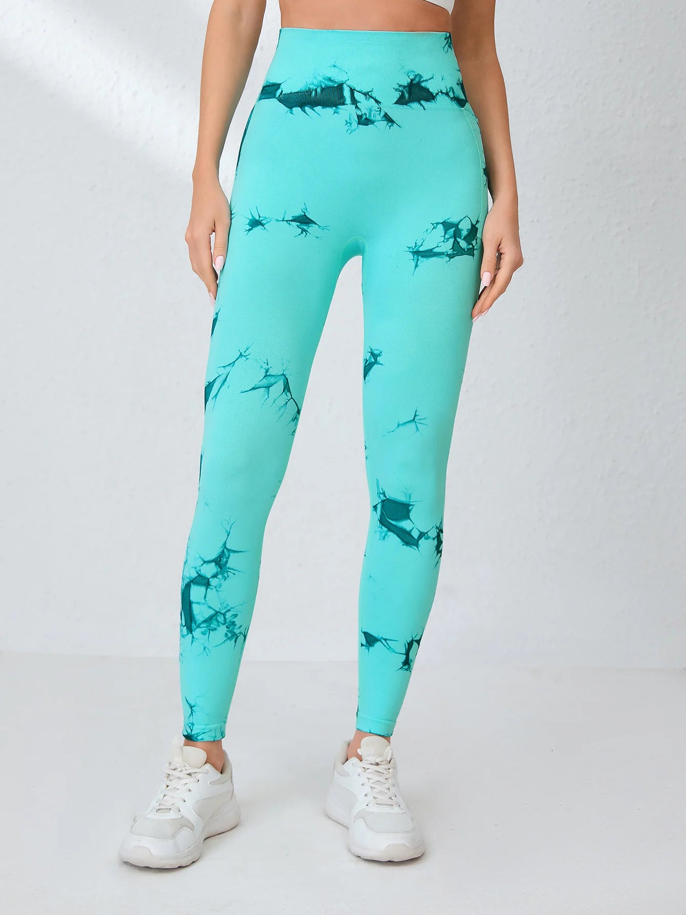 Nahtlose Workout-Leggings mit Batikmuster und hoher Taille für Damen, Scrunch Butt Lifting, Yoga, Fitnessstudio, Sporthose mit Taschen