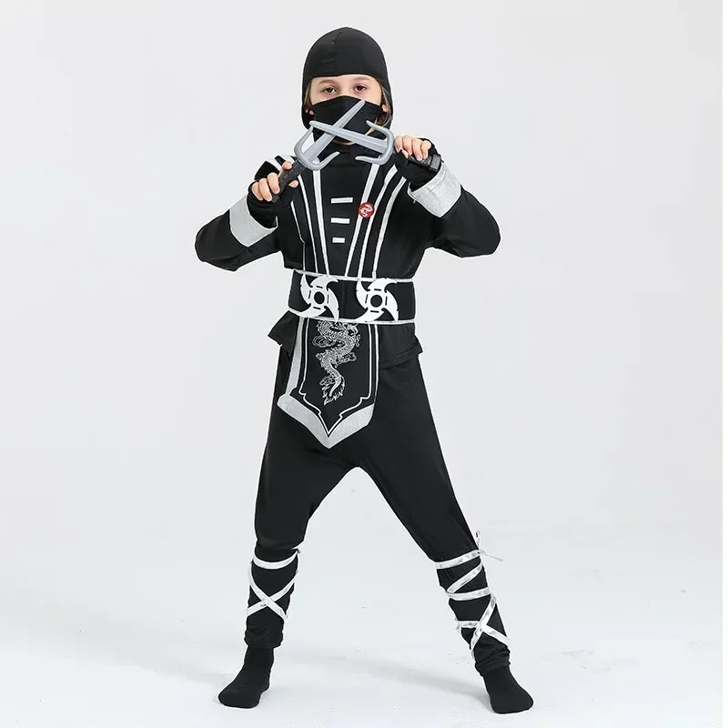 Jungen Mädchen Ninja Cosplay Kostüm für Kinder Anime Samurai Kostüm Kung Fu Dragon Ninja Overall Mit Waffe Outfit Party Halloween