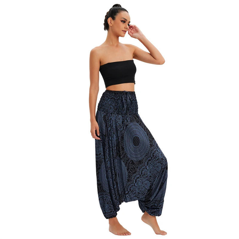 Bohemian Hosen Frauen Pantalones Mujer Hippie Hohe Taille Rayon Harem Baggy Boho Yoga Strand Tragen Gießen Femme Calca Feminina Gedruckt