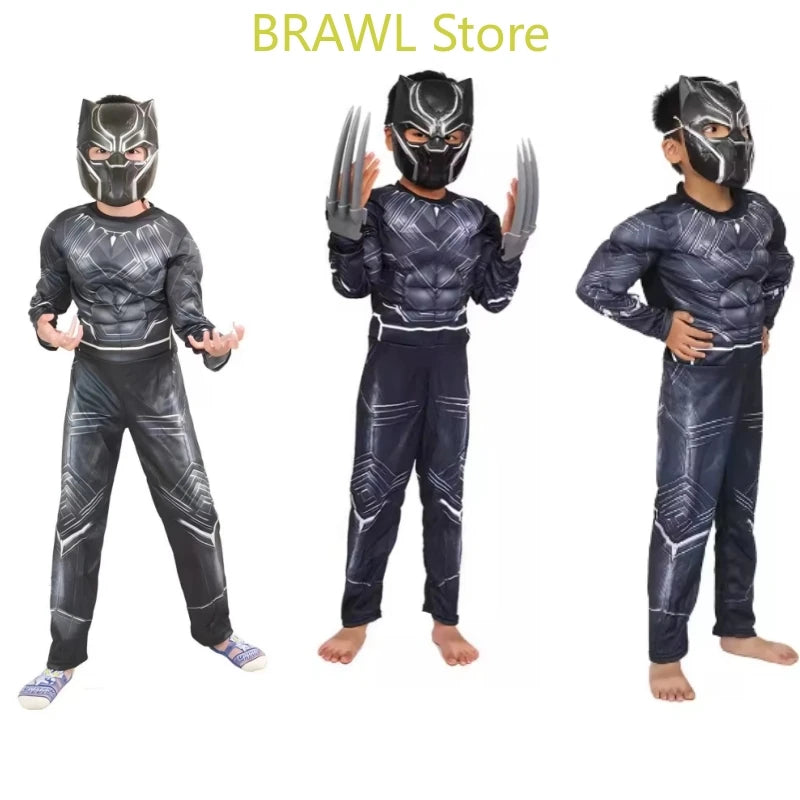 Wolverine Cosplay Kostüm Kinder Wolf Schwarz Superheld Panther Claws Maske Overall Halloween Bodysuit Muskelanzug für Kindergeschenk