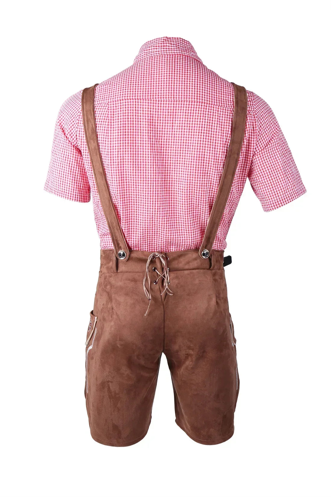 Männliches deutsches Oktoberfest-Lederhosen-Kostüm, kurzärmelig, Hosenträger, Strampler, Hemd, Hut, bayerisches Bierfest, Herren-Cosplay-Outfit