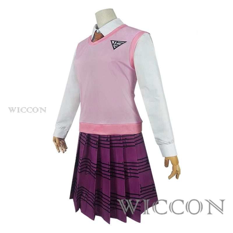 Anime Dangaronpa Kaede Akamatsu Cosplay Kostum Tank Top Kurzer Rock Faltenrock JK Schuluniform Halloween Party Set