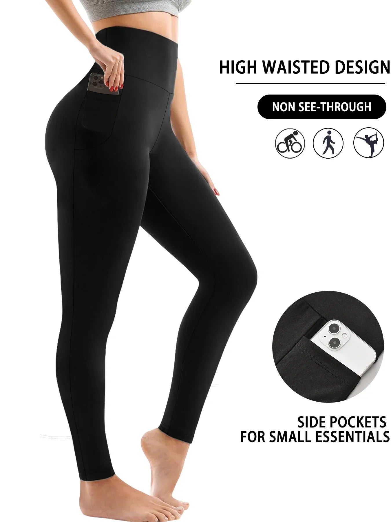 Superweiche Sport-Leggings mit Taschen für Frauen, hohe Taille, Workout, Yoga, Laufen, Push-Up, Fitnessstudio, Fitness, enge Hosen für Damen