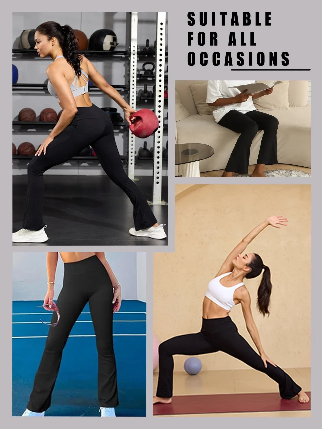 5er-Pack superweiche Schlaghosen für Damen, hohe Taille, Bauchkontrolle, Workout, Yoga, Push-Up, Fitnessstudio, Fitness-Leggings, Schlaghosen
