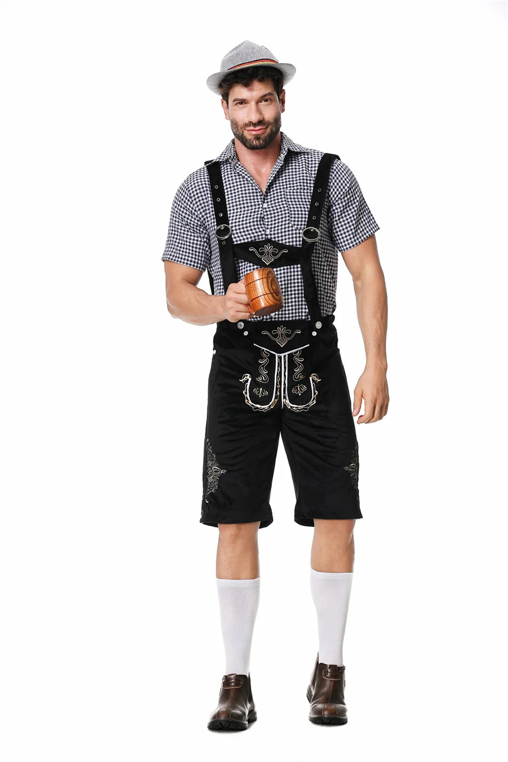 Mann Karneval Oktoberfest Kostüm Top Halfter Lederhosen Hut Bayerischer Barkeeper Halloween Cosplay Phantasie Partykleid