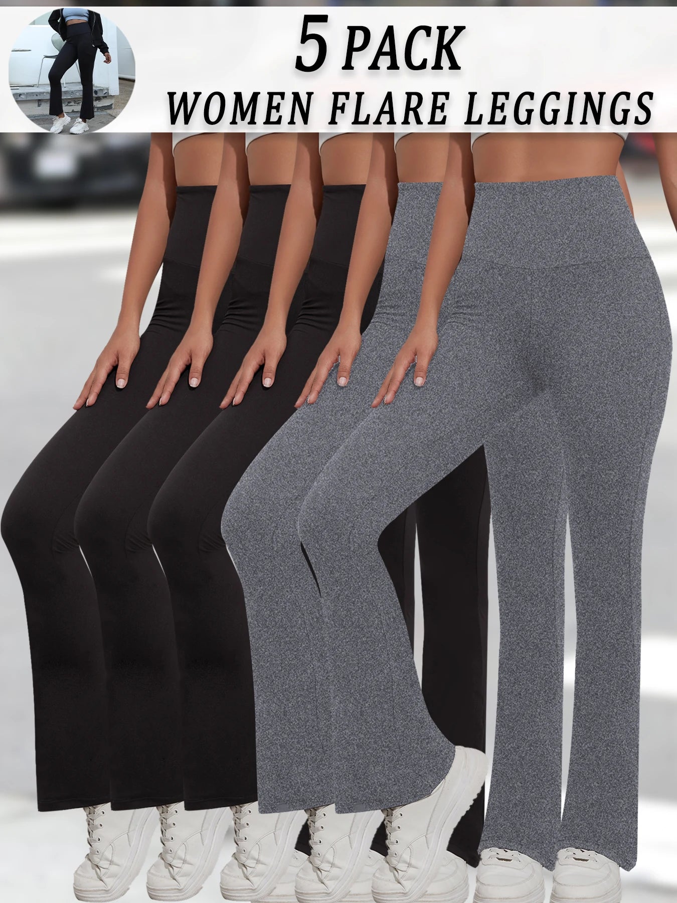 5er-Pack superweiche Schlaghosen für Damen, hohe Taille, Bauchkontrolle, Workout, Yoga, Push-Up, Fitnessstudio, Fitness-Leggings, Schlaghosen