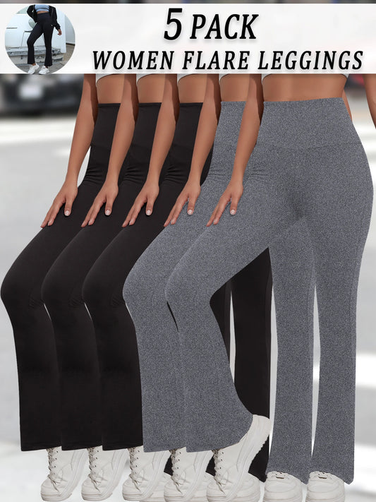 5er-Pack superweiche Schlaghosen für Damen, hohe Taille, Bauchkontrolle, Workout, Yoga, Push-Up, Fitnessstudio, Fitness-Leggings, Schlaghosen