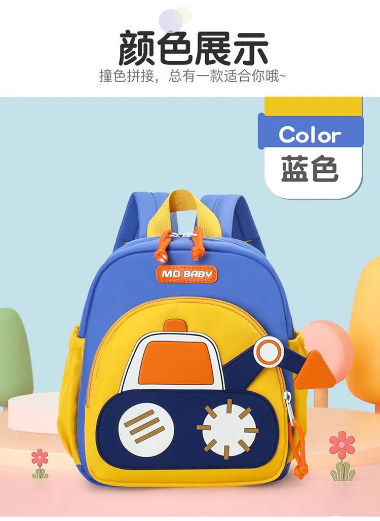 Kids Backpack for Boys Girls Toddler School Kindergarten Cute Construction Truck Car Design Trendy Casual Backpack