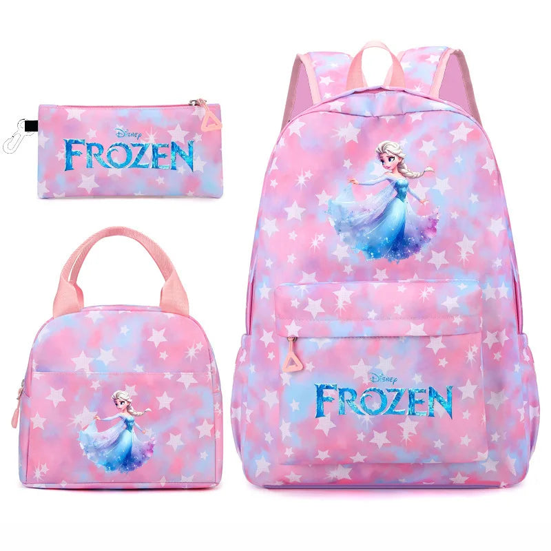 New Kawaii  Frozen Girls Kids 3Pcs Pen Lunch Bags Bookbags Women Teenagers Schoolbags Travel Laptop Rainbow Backpack