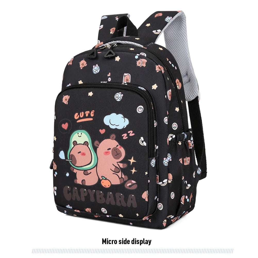3in1 School Backpack Set Nylon Cute Bookbag Going Out Cartoon Laptop Travel Bag Breathable Back Large Capacity Cute Capybara Bag