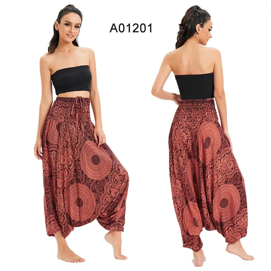 Bohemian Hosen Frauen Pantalones Mujer Hippie Hohe Taille Rayon Harem Baggy Boho Yoga Strand Tragen Gießen Femme Calca Feminina Gedruckt