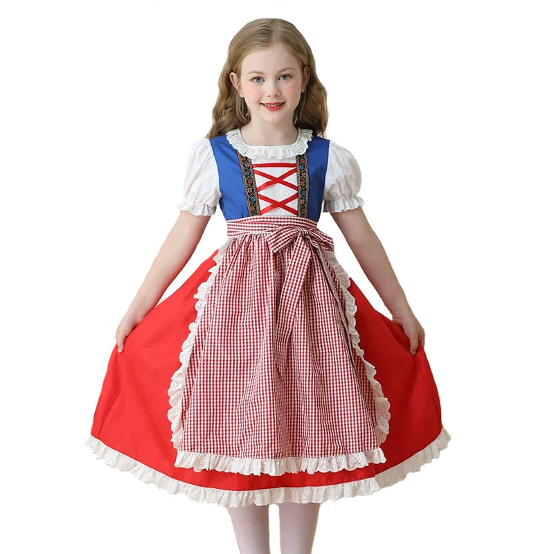 NEU Münchner Oktoberfest für Mädchen Kostüm Klassisches Alpen Dirndl Kleid Cosplay Phantasie Partykleid