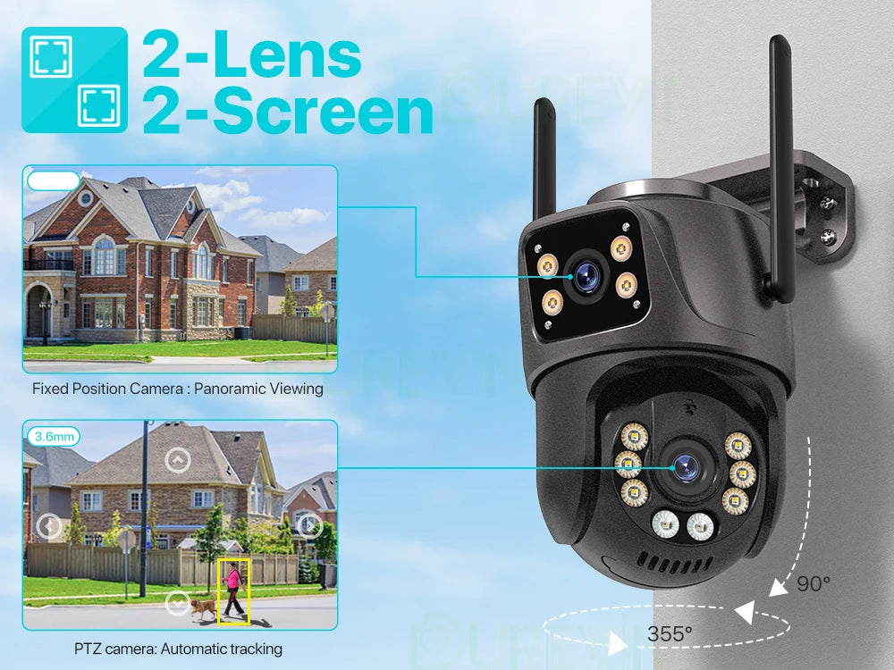 4K 8MP HD Wifi PTZ-Kamera für den Außenbereich, 4MP, Doppelobjektiv, Doppelbildschirm, AI-Auto-Tracking, IP-Kamera, CCTV, Audio-Videoüberwachung, P2P, iCSee
