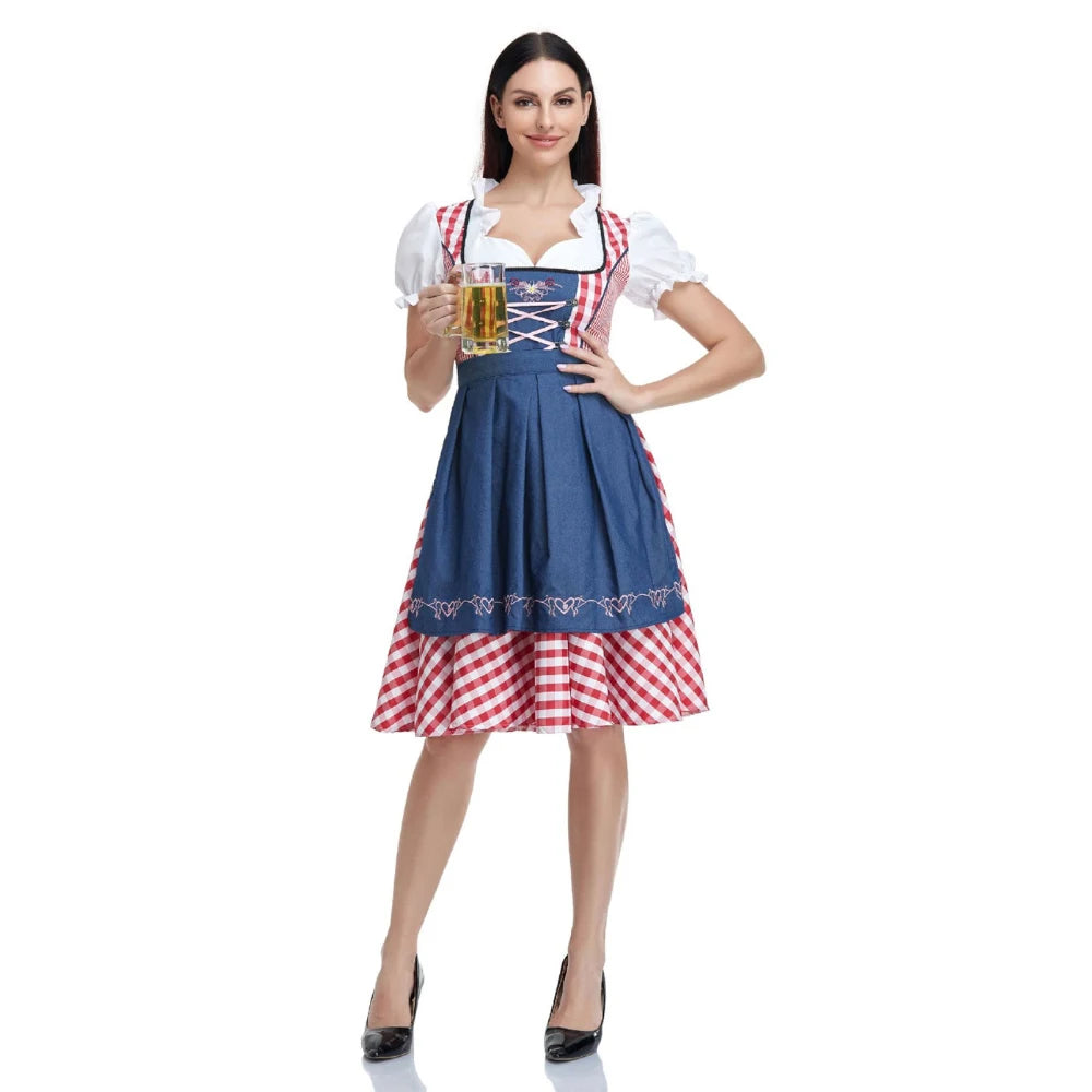 Traditionelle bayerische Oktoberfest-Kostüme, karierte Dirndlkleider, Damen-Schürzenkleid, deutsches Biermädchen, Cosplay-Partykleid