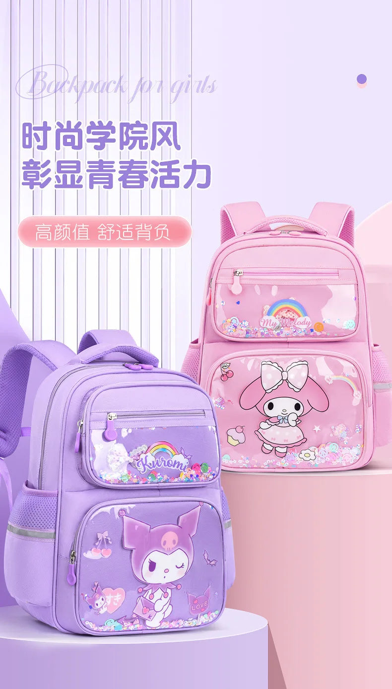 Kids Cute Backpack Big School Bags Students Large Capacity Lightweight Girls Children Kuromi Sanrio Melody Kawaii Cinnamoroll