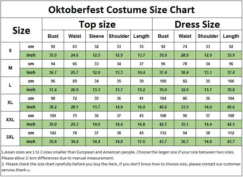 Oktoberfest-Kostüme Damen Dirndlkleider Deutsche Kleider für Bierfest Bayerischer Karneval Halloween Kleid in Übergröße