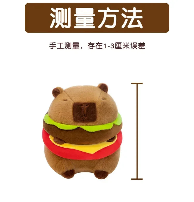 Neues süßes Hamburger Capybara-Plüschtier, Stofftier, Simulationstier, Puppe, weiches Kinderspielzeug, Geburtstagsgeschenk, Kawaii-Raumdekoration