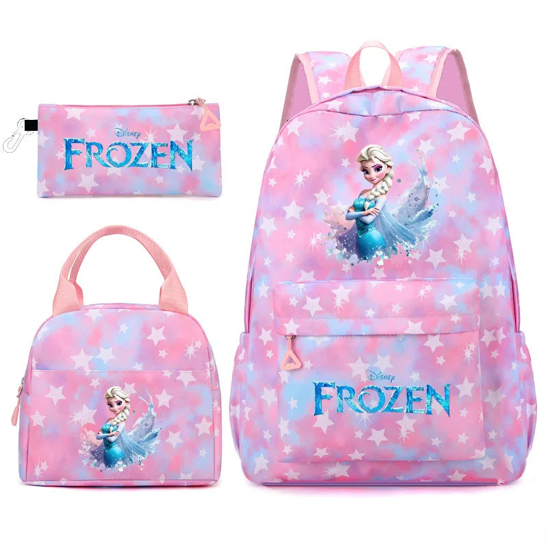 New Kawaii  Frozen Girls Kids 3Pcs Pen Lunch Bags Bookbags Women Teenagers Schoolbags Travel Laptop Rainbow Backpack