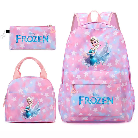 New Kawaii  Frozen Girls Kids 3Pcs Pen Lunch Bags Bookbags Women Teenagers Schoolbags Travel Laptop Rainbow Backpack
