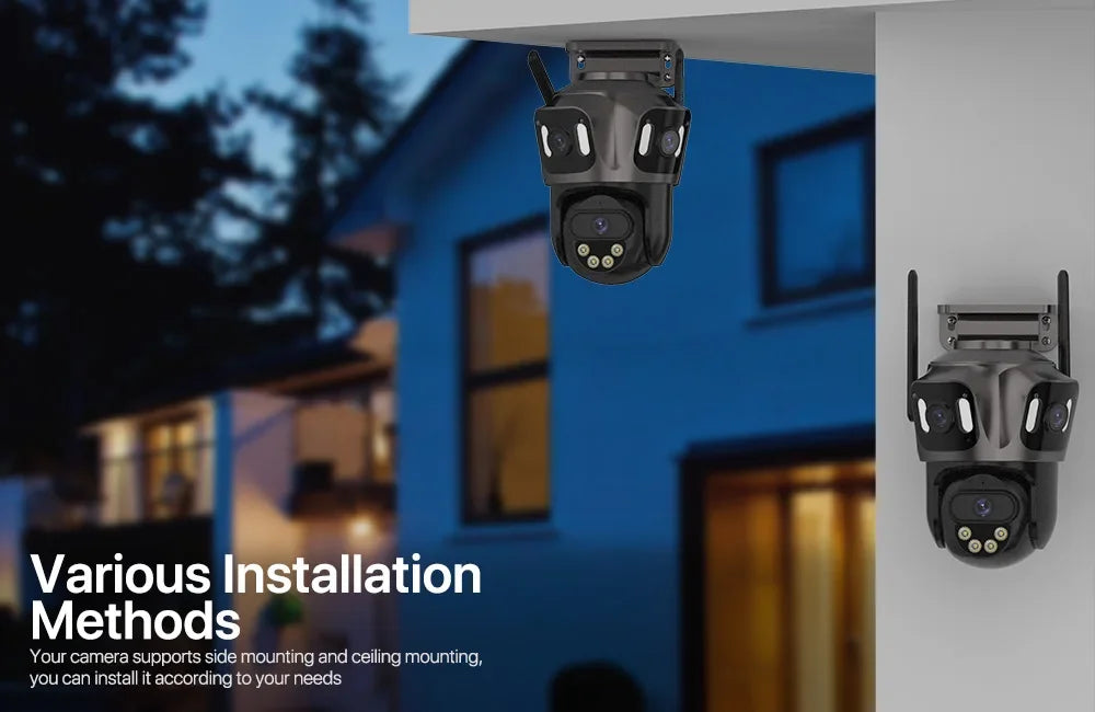 6K HD Outdoor Wifi PTZ Kamera Drei Objektiv 4K Dual Screen IP Kamera Auto Tracking Farbe Nacht Video Überwachung CCTV P2P iCsee